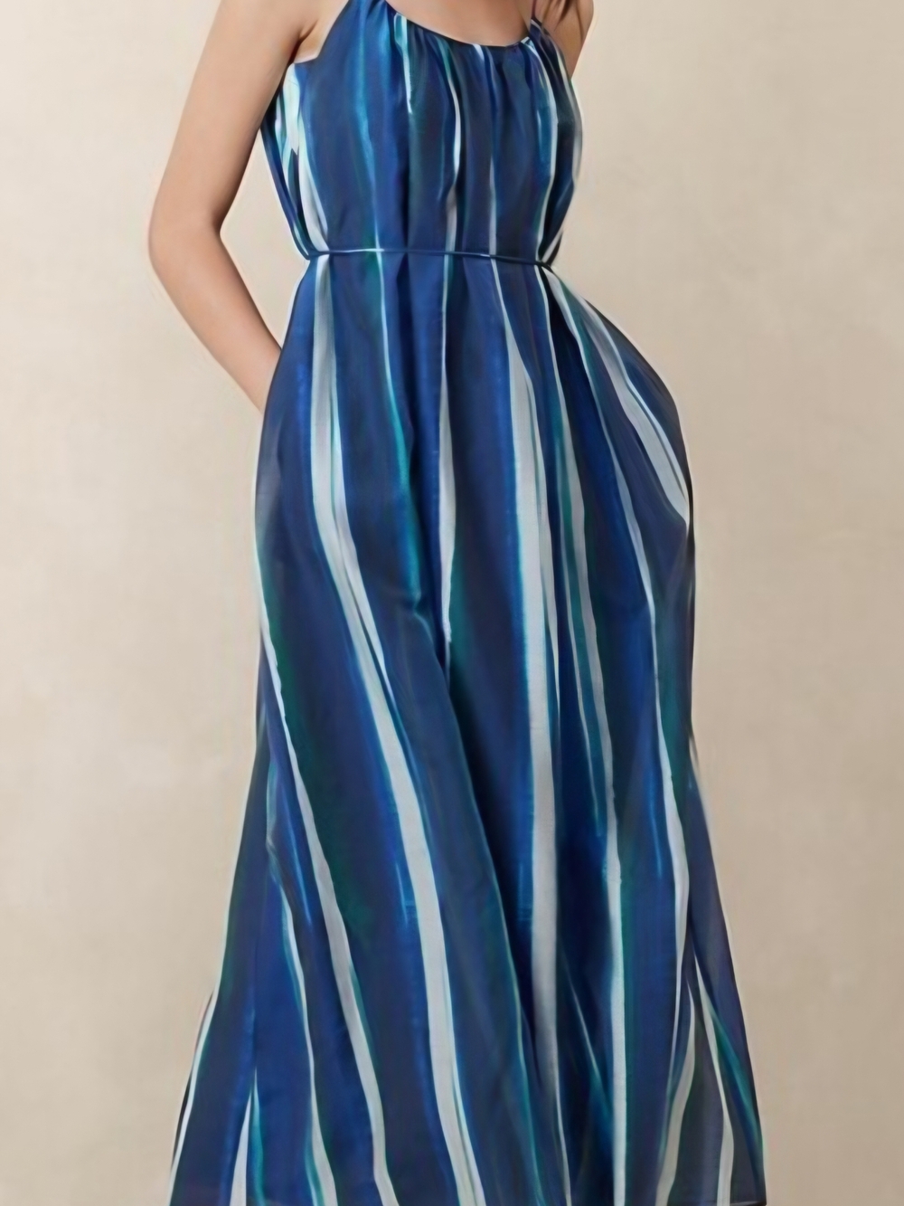 Banana Republic Blue Teal Striped Sleeveless Maxi Dress